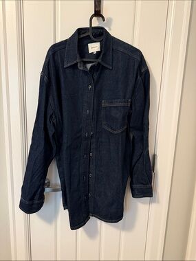 Reformation Dark Indigo Button-Front Denim Shirt Jacket